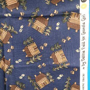 1 Yard of Cabins in the Woods Fabric on Blue Background
